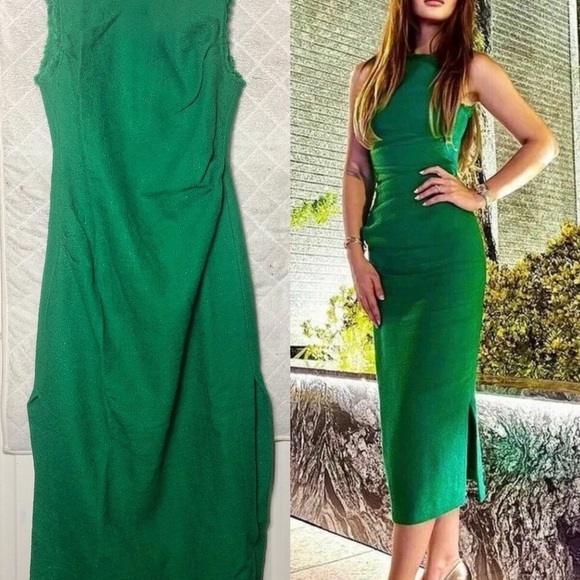 Zara Vibrant Green Tweed Midi Dress - Picture 5 of 10